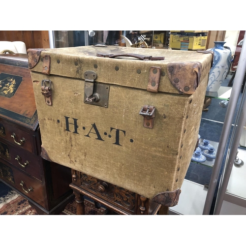 711 - Vintage canvas trunk with Jenner's label to interior and intials H.A.T. to exterior, 40 x 50 x 40 cm... 