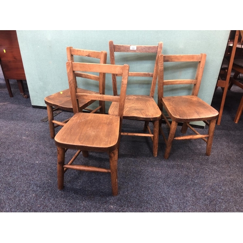 723 - Set of four elm and beech chairs, 63cm.