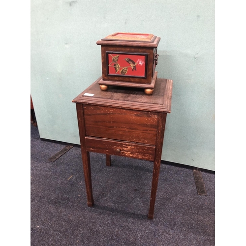 727 - Oak work box, 63cm, and a Chinese box with birds