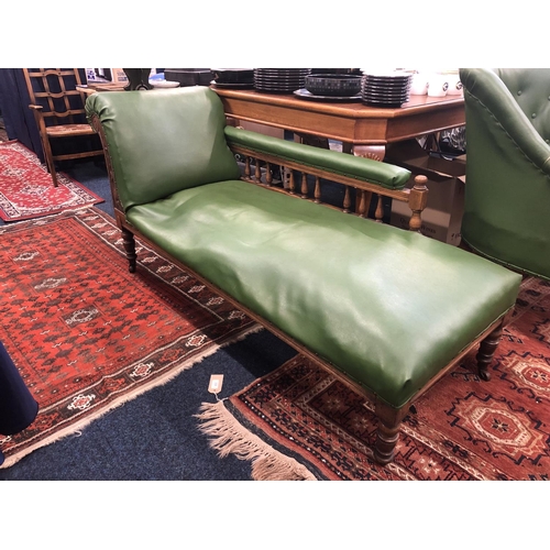 736 - Edwardian green upholstered chaise longue, 80 x 170 x 60cm.