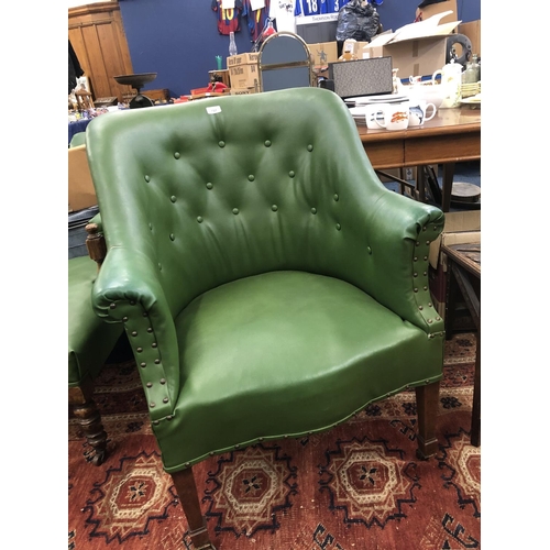 737 - Edwardian green upholstered library chair, 92cm.