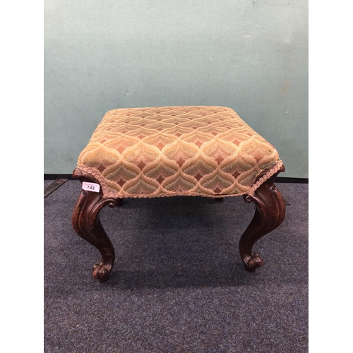 742 - Footstool with carved cabriole supports, 37cm.