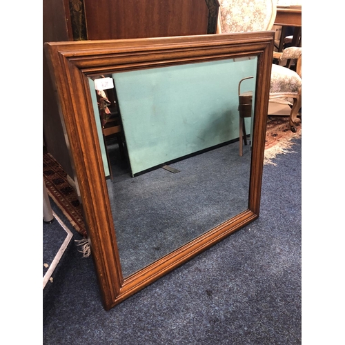 839 - Oak square wall mirror with beveled glass and moulded frame, 72 x 72cm