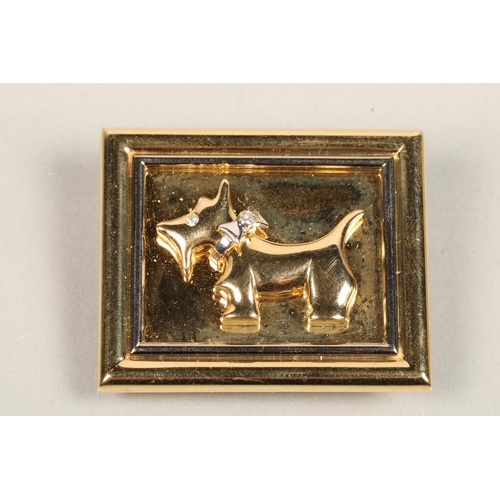 57 - Yellow metal 'Highland Terrier' broach with diamonds, 4cm x 3cm.