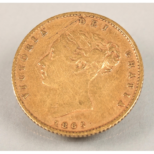 62 - Victorian Gold half-sovereign(young head), dated 1865.