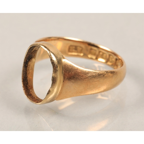 66 - 18 ct gold signet ring (stone missing).2.4 grams