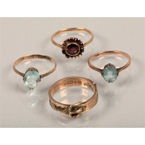 104 - 9 ct gold buckle mourning ring & 3 assorted 9 ct gold dress rings(some damages)