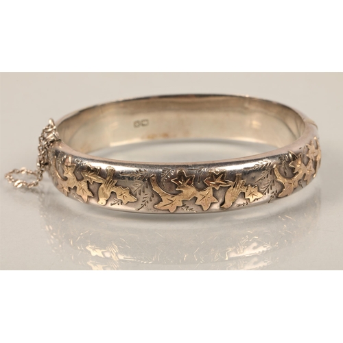 77 - Silver bangle and silver thistle brooch thistle by Charles Horner