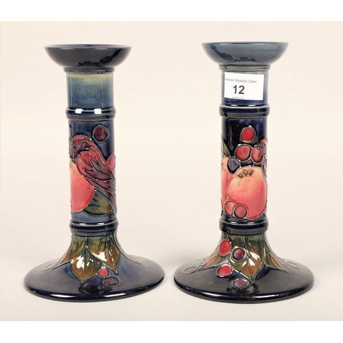 12 - Pair of modern Moorcroft candlesticks, 22 cm (2)