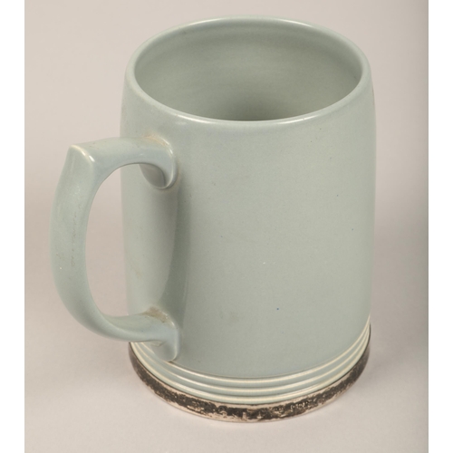 16 - Silver bottom edged Keith Murray for Wedgewood blue/ grey mug, 12.5 cm