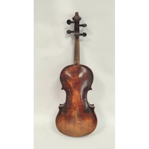 283 - Antique 4/4 size violin, likely of Saxony origin, with spruce top and two piece maple back, in fitte... 