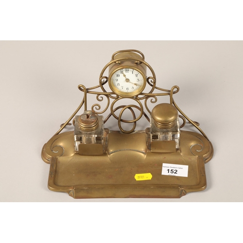 152 - Brass desk set with clock