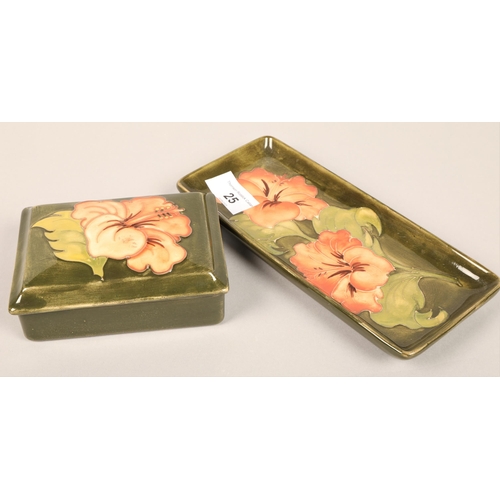 25 - Green Moorcroft trinket dish and tray,