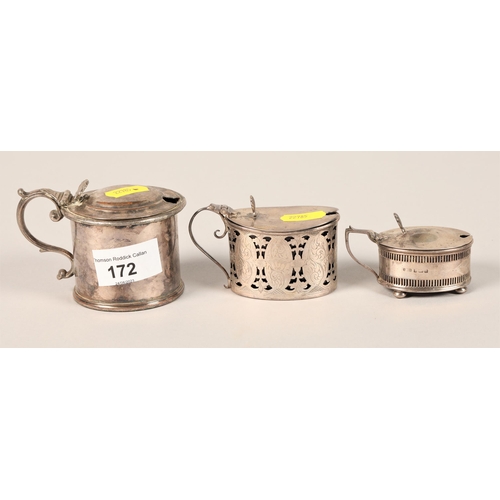 172 - Two silver cruets with a silver plated cruet (3)