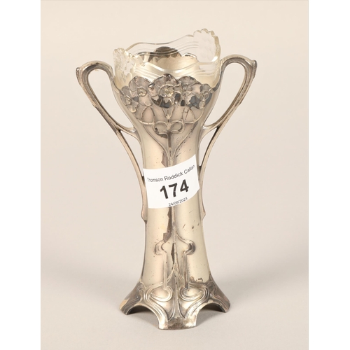 174 - WMF art nouveau style vase with glass liner