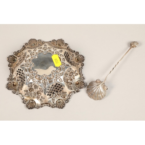 175 - Victorian silver ornate dish ,Birmingham 1897, 113 grams with Victorian silver shell spoon London 18... 