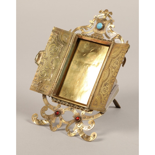 183 - Brass bejeweled ornate Icon holder 