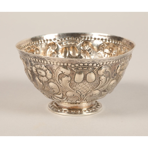 188 - Continental silver embossed footed bowl, 11 cm diameter