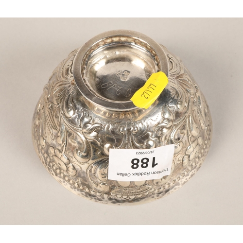 188 - Continental silver embossed footed bowl, 11 cm diameter