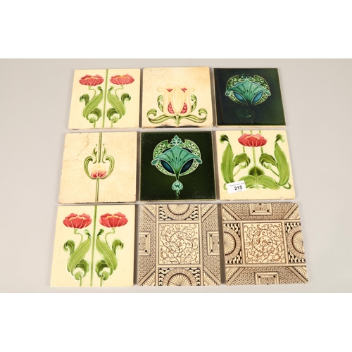 215 - Nine various Art noveau ceramic tiles (9)