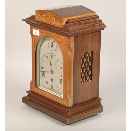 228 - 19th century German inlaid mahogany bracket clock, silver dial, Roman numeral hour markersno 4948 ma... 