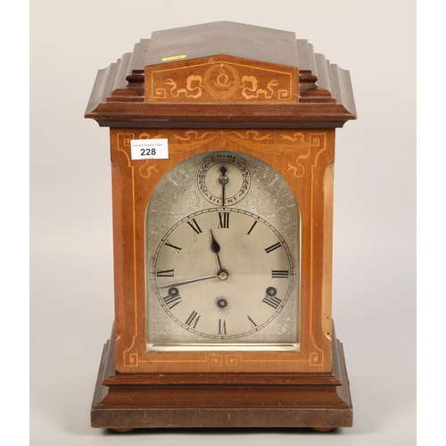 228 - 19th century German inlaid mahogany bracket clock, silver dial, Roman numeral hour markersno 4948 ma... 