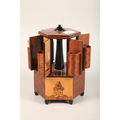 241 - Musical continental walnut cigarette box with marquetry inlay