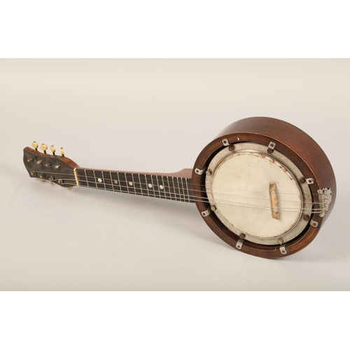 290 - Eight string vintage banjo overal length 57 cm in leather case