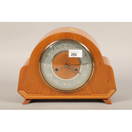 292 - Teak Smiths mantle clock, 23 cm high