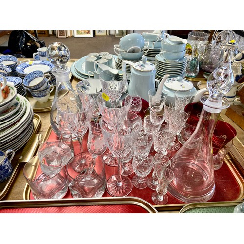 266 - Quantity of glass including two decanters, cranbury glass etc