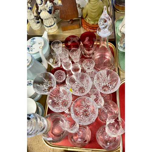 266 - Quantity of glass including two decanters, cranbury glass etc