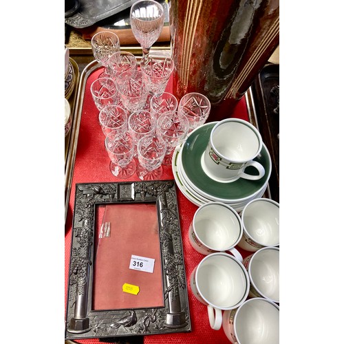 316 - Oriental picture frame, Susie cooper coffee cups and saucers, large stoneware garden pot 39 cm tall,... 