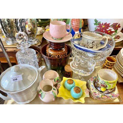 306 - Limoges teapot, Carlton ware tea cup, jug and sugar bowl, west german pottery vase and planters, cry... 