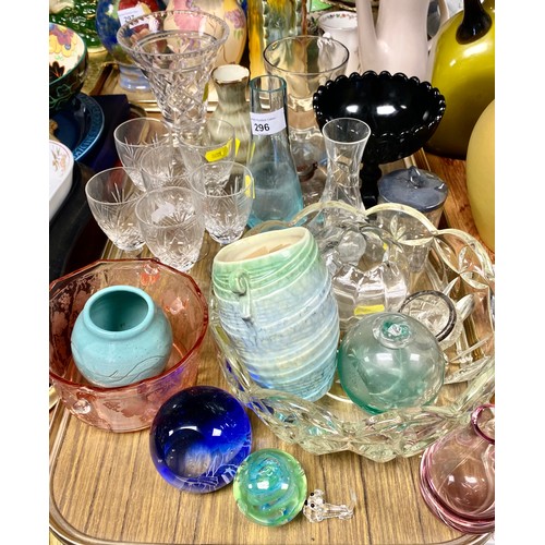 296 - Selection of studio glass and pottery, paperweights, etc