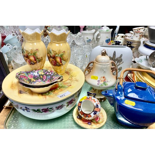 271 - Assortment items including Aynsley Orchard gol vases, plate, Royal Winton chintz dishes etc,