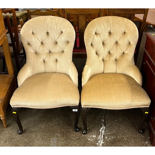 590 - Pair of upholstered button back bedroom chairs