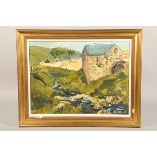 382 - J  W Howat ' Tandy Mill, Kintyre' signed, oil on board, 44 x 59 cm ( 58 x 73 cm incl frame)