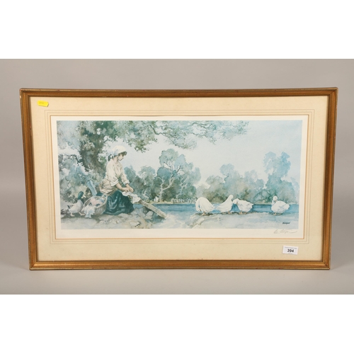 394 - E Sturgeon, Washerwoman and geese, signed by the artist, 63 x 31.5cm (76 x 46 cm including frame)