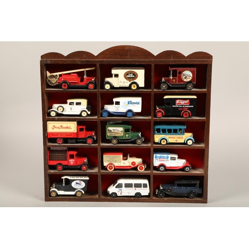 328 - Various die cast vehicles , lledo, Atlas, some in boxes with two display cases.