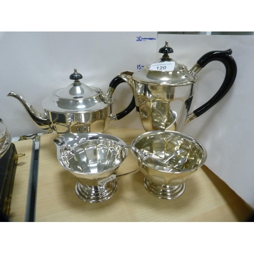 120 - Four-piece EP tea set, EP cake basket, cased set of grapefruit spoons etc.