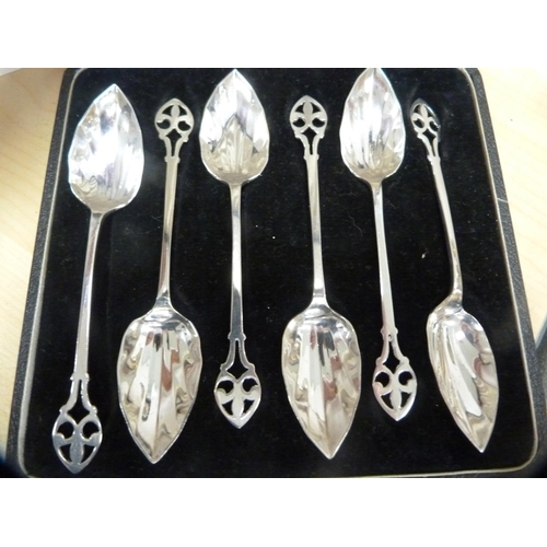 120 - Four-piece EP tea set, EP cake basket, cased set of grapefruit spoons etc.