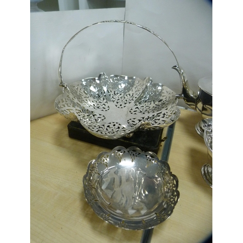 120 - Four-piece EP tea set, EP cake basket, cased set of grapefruit spoons etc.