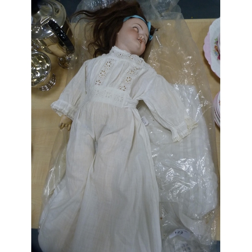122 - 19th century Simon & Halbig German bisque-headed doll and a christening gown.