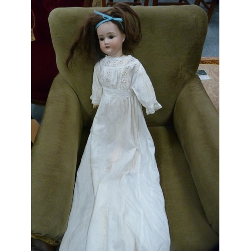 122 - 19th century Simon & Halbig German bisque-headed doll and a christening gown.