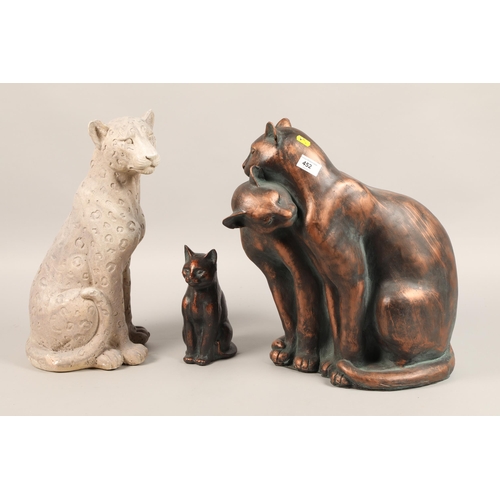 452 - Two cat ornaments & jaguar ornament 