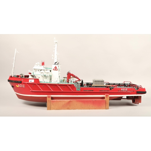 547 - Hand built radio controlled model of a boat(Aziz)110 cm long