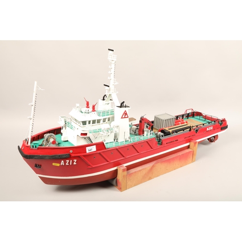 547 - Hand built radio controlled model of a boat(Aziz)110 cm long