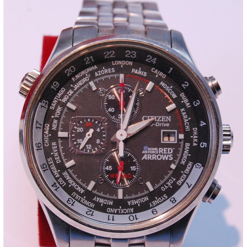 131 - Citizen Eco-Drive 'Red Arrows' gent's wristwatch with grey dial, triple subsidiary dials and date wi... 