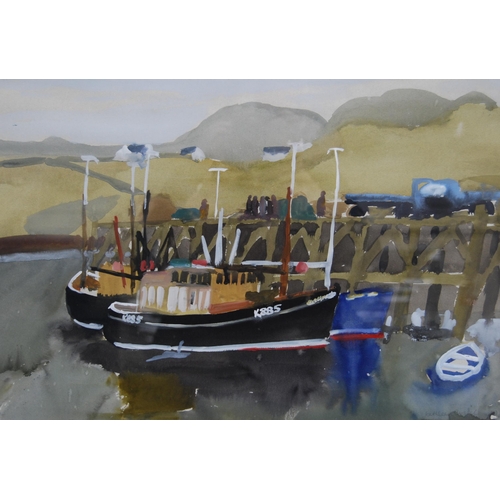 264 - Kathleen Russell (Scottish, b. 1940)Fishing boats, Kinlochbervie, c. 1964Signed, gouache, 35.5cm x 5... 