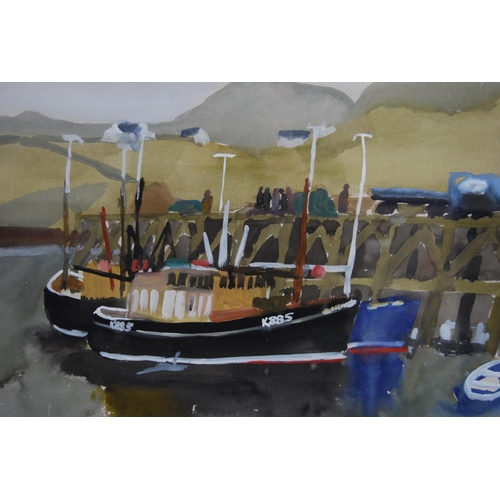 264 - Kathleen Russell (Scottish, b. 1940)Fishing boats, Kinlochbervie, c. 1964Signed, gouache, 35.5cm x 5... 